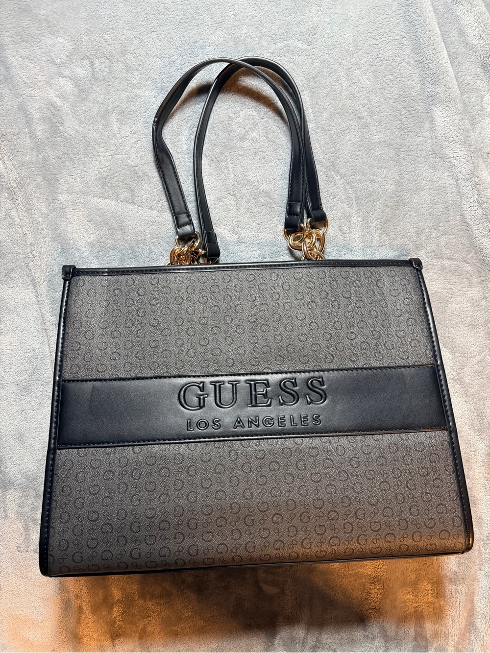 GUESS Black and Gray Los Angeles Logo Tote